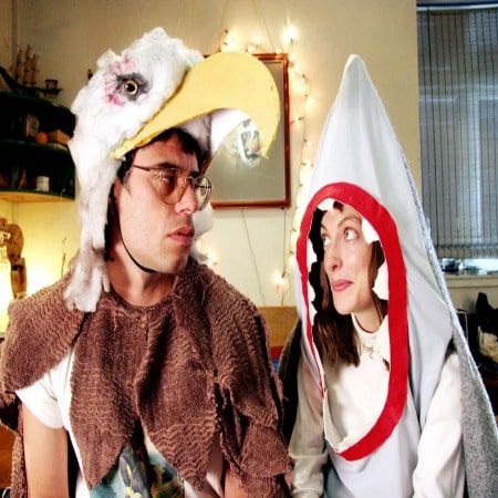 Manasiadis  and her husband in shark and eagle's get up.
